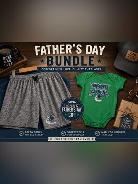 Father’s Day Bundle - Mens size small Vancouver Canucks shorts| Baby 3-6m onesie